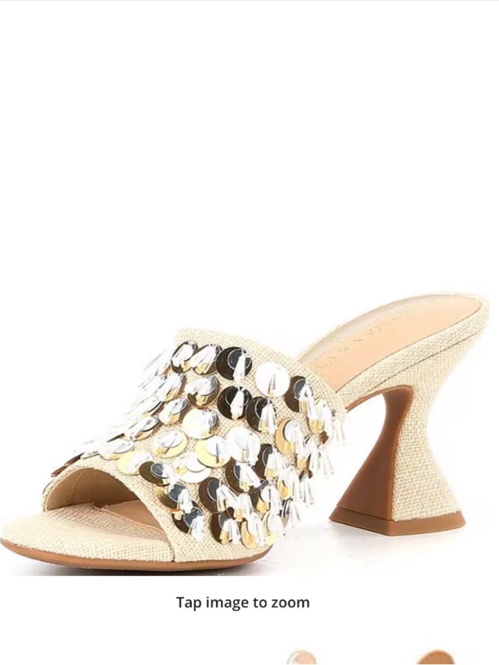 Chelsea & Violet Piperr Linen Ornamented Sequin Fringe Heeled Slide Sandals NEW - Picture 4 of 12